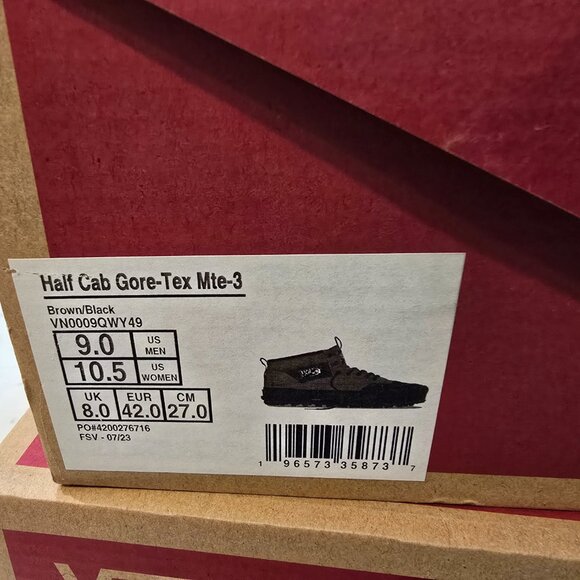 Vans Half Cab Gore-Tex MTE 3 Brown Black Mens Size 9 Shoes VN0009QWY49 SKATE NEW - Picture 9 of 12